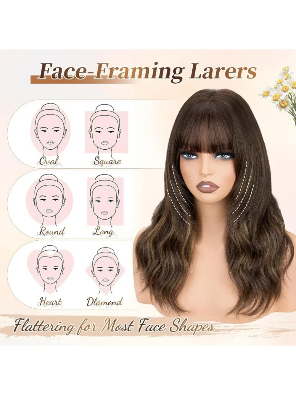 Women's Brown 18 Inch Natural Looking Synthetic Heat Resistant Wavy Wigs